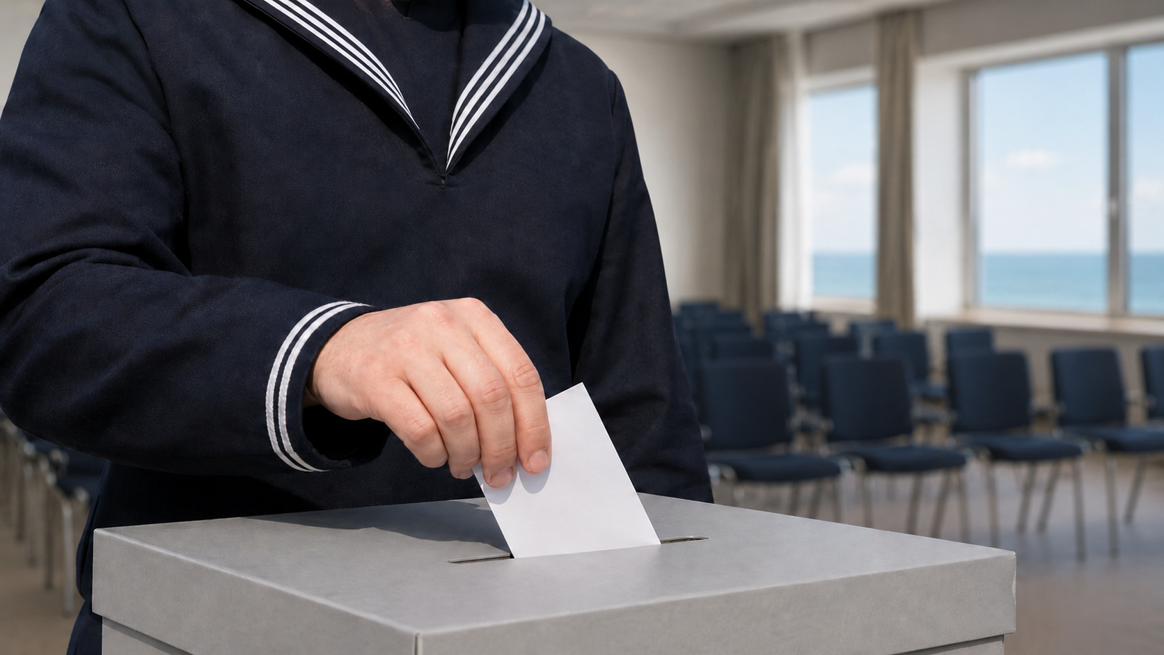 Marinaio inserisce la scheda nell’urna per le elezioni SIM Marina